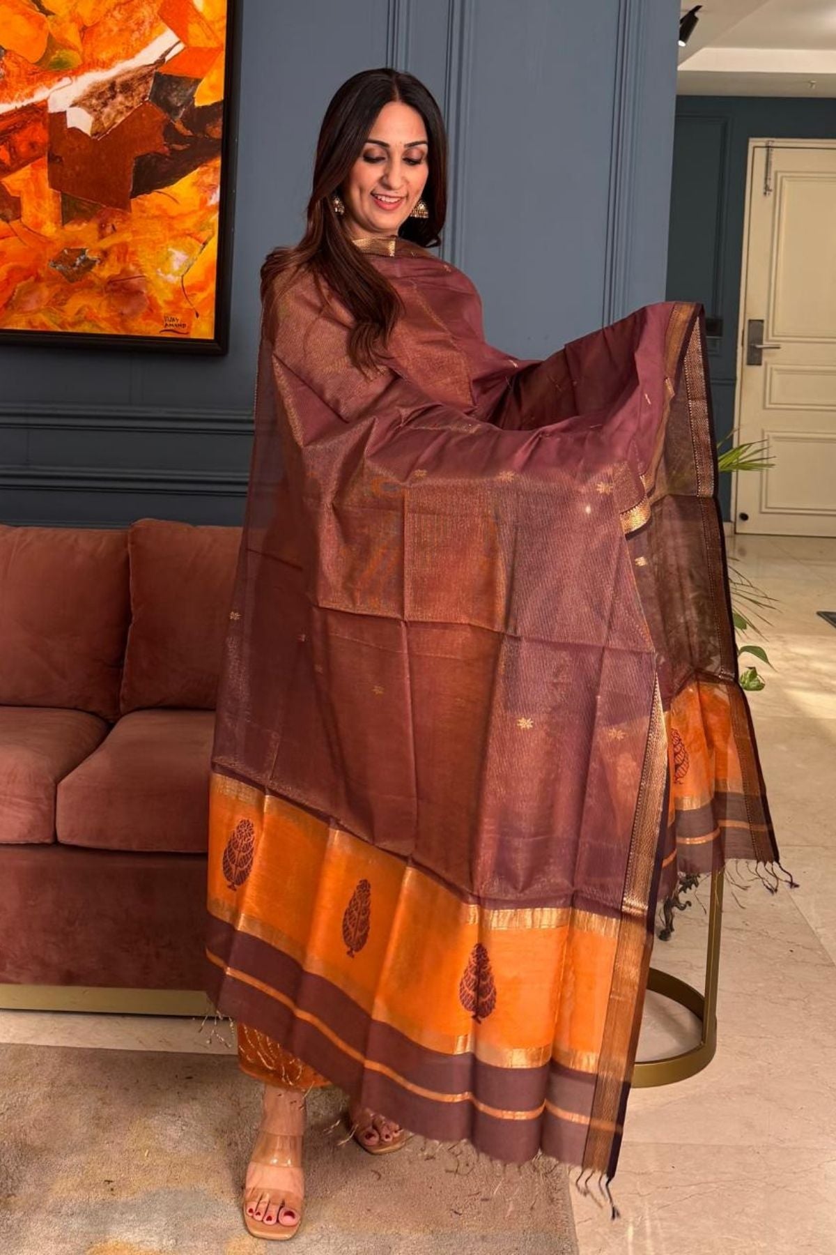 Handloom tissue Maheshwari silk kurta dupatta set
